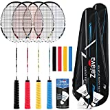 Professional Badminton Rackets Lightweight Badminton Racquets Set, Zalava Badminton Set 4 Pack,Carbon Fiber, 3 Shuttlecocks, 2 Protect Case, 4 Overgrip Included,for Beginners ,Advanced Players