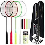 Professional Badminton Rackets Super Lightweight Badminton Racquets Set with Wrapped Overgrip, Zalava Badminton Set 4 Pack,Carbon Fiber, Carrying Bag Included,for Beginners and Advanced Players