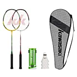 U/D Kawasaki- 2 Player Badminton Racquets Set Double Rackets Aluminum Shaft Badminton Racket Set- 1 Carrying Bag Included (Yellow Green/White Red) standard