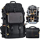 TARION Pro 2 Bags in 1 Camera Backpack Large with 15.6' Laptop Compartment Waterproof Rain Cover Extra Large Travel Hiking Camera Backpack DSLR Bag