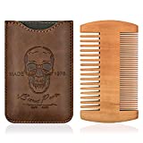 Beard Power Wooden Beard Comb & Durable Case for Men with Sexy Beard, Fine & Coarse Teeth, Pocket Comb for Beards & Mustaches,Brown Skull Design