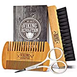 Viking Revolution Beard Comb & Beard Brush Set for Men - Natural Boar Bristle Brush and Dual Action Pear Wood Comb w/Velvet Travel Pouch - Great for Grooming Beards and Mustaches