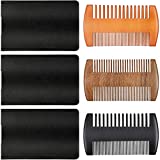 3 Pieces Beard Comb Natural Sandalwood Wooden Mustaches Combs Dual Action Teeth Beard Comb with 3 Pieces Pocket Faux Leather Case for Beards Mustaches (Black, Yellow, Brown)