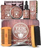 Viking Revolution Beard Care Kit for Men - Sandalwood - Ultimate Beard Grooming Kit includes 100% Boar Beard Brush, Wood Beard Comb, Beard Balm, Beard Oil, Beard & Mustache Scissors in a Metal Box