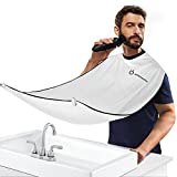 Beard Bib Apron, Beard Hair Clippings Catcher for Shaving and Trimming, Grooming Cape Apron with 4 Suction Cups, Adjustable Neck Straps, Beard Gift for Men - White