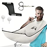 ELISEHIRI Beard Bib Beard Apron - for Men Beard Catcher with Hair Comb, Scissors and 2 Suction Cups Waterproof Beard Cape for Shaving, Trimming and Grooming Best Gift for Husband and Dad!