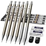 Nicpro 6 PCS Art Mechanical Pencils Set Metal, Artist Drafting Pencil 0.3 & 0.5 & 0.7 & 0.9 mm and 2mm Lead Holder(4B 2B HB 2H) For Art Writing, Sketching Drawing,With Lead Refills Erasers Storage Box