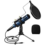 EIVOTOR Condenser Microphone, 3.5mm PC Microphone Plug & Play Recording Microphone with Anti Slip Mic Stand Dual-Layer Pop Filter Computer Microphone for Gaming Podcasting Live Streaming YouTube