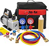 XtremepowerUS 3CFM 1/4HP Air Vacuum Pump HVAC R134a R12 R22 R410a A/C Refrigeration Kit AC Manifold Gauge R134 Can Tap Included Carrying Tote