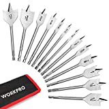 WORKPRO 13-Piece Spade Drill Bit Set in SAE, Paddle Flat Bits for Woodworking, Nylon Storage Pouch Included