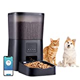 Homguava 4L Automatic Cat Feeder Timed Dog Food Dispenser with Dual Power Supply WiFi& APP Control Pet Feeder with 10s Voice Record Portions Control 1-10 Meals/Day for Small Medium Cats Dogs (Black)
