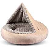 GASUR Cozy Cuddler Small Dog and Cat Bed, Round Donut Calming Anti-Anxiety Cave Hooded Blanket Pet Bed, Luxury Orthopedic Cushion Beds for Indoor Kitty or Puppy, Warmth and Machine Washable 23 inch
