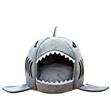 Soft Dog Cat Shark Bed – Calming Dog Cat Rabbit Puppy House for Small Pets Cats Dogs – Hand Washable Dog Cat Rabbit Pet Cave with Removable Cushion and Waterproof Bottom