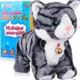 Pattern Gray Robot Cat Plush Cat Stuffed Animal Interactive Cat , Meow Kitten Touch Control, Electronic Cat Pet, Robotic Cat Cat Kitty Toy, Animated Toy Cats for Girls Baby Kids L:12'