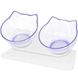 UPSKY Cat Bowls Elevated Cat Food Water Bowls Set, 15° Tilted Raised Cat Bowls, Anti Vomiting Cat Dish Pet Feeder Bowls with Stand for Indoor Cats and Small Dogs