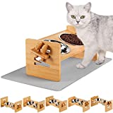 5 Heights - VALUCKEE Elevated Cat Bowls, 15° Tilted Raised Cat and Small Dog Food Water Bowls, Raised Pet Dish, Solid Bamboo Pet Stand Feeder Set, Pet Feeding Stainless Steel Bowl with Waterproof Mat