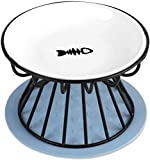 Cat Bowl-Raised Cat Food Bowl ,Elevated Cat Feeder Bowl Stand, Food & Water Anti Vomiting Shallow Ceramic Cat Dish, with Non-Slip Mat Pet Bowl for All Cat2 (Black)