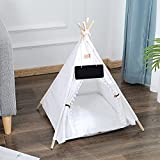 GeerDuo Pet Teepee, Portable Pet Tents for Small Dogs or Cats, Puppy Sweet Bed Washable Dog or Cat Houses with Cushion (White)