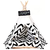 Pet Teepee Pet Tent for Dogs Puppy Cat Bed White Canvas Dog Cute House Pet Teepee with Cushion 24inch Indoor Outdoor (White)