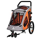 Aosom Dog Bike Trailer 2-in-1 Pet Stroller Cart Bicycle Wagon Cargo Carrier Attachment for Travel with 360 Swivel Wheel Reflectors Parking Brake Straps Cup Holder Orange
