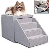 PetFusion Multi-Purpose Pet Stairs, Foldaway Cat & Dog Steps. Ottoman & Dog Toy Basket & Storage, Great Dog & Cat Window Perch (18x18x18”) Perfect Pet Steps for Couch, Bed, or Window. 1 Year Warr