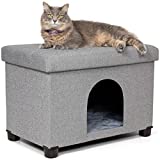 BIRDROCK HOME Pet House Bench Ottoman - Cat or Dog Furniture Bed - Footstool - Cozy Condo Cave - Grey (Wide)