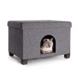 Pawristocrat Cat Bed - Unique Pet House Ottoman with Tray Table - Folding Footrest Seat - Large Cat Cube Condo - Pet beds for Cats and Small Dogs with Fully Washable Mat - Charcoal Bench 24 x 18