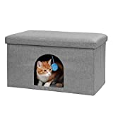 Furhaven Pet House for Cats and Small Dogs - Collapsible Living Room Ottoman Footstool Cat Cave Condo Storage, Stormy Gray, Large