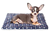 Ultra Soft Pet (Dog/Cat) Bed Mat with Cute Prints | Reversible Fleece Dog Crate Kennel Pad | Machine Washable Pet Bed Liner (22-Inch, Dark Blue)