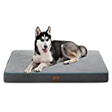 Bedsure Large Orthopedic Dog Bed for Large Dogs - Memory Foam Waterproof Dog Bed for Crate with Removable Washable Cover and Nonskid Bottom - Plush Flannel Fleece Top Pet Bed, Grey