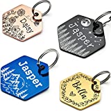 Custom Dog Tags, Funny Double Sided Deep Engraved Stainless Steel Pet Id Tags for Dogs, Cat & Dog Collar Charm Microchips, Lightweight Sturdy Cute Cat Id Tags, Personalized Dog Name Tags (Hexagon)