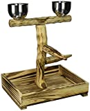 Penn-Plax Bird Perch with 2 Stainless Steel Feeding Cups and Drop Tray Wood 11 Inch Height