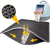 LeToo Cat Litter Mat Grey Trapping for Litter Box, No-Toxic & Large, Urine & Waterproof, Honeycomb Double Layer Anti Tracking Kitty Mats, No Phthalate, Washable Easy Clean (24' x 15', Grey)