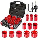 Bi-Metal Hole Saw Kit, HYCHIKA 17 Pcs High Speed Steel 3/4 inches- 2-1/2 inches Set in Case with Mandrels, Durable High Speed Steel, Perfect for Drilling PVC Board, Metal, and Plastic Plate