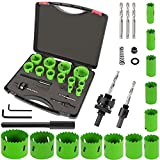 Bi-Metal Hole Saw Kit, 22PCS Hole Saw Set with 3/4' to 2-1/2' 12 PCS Saw Blades in Case, High Strength Hard Alloy Steel, Mandrels, Hex Key, Drill Bits for Metal, PVC Board, Wood, Plastic, Drywall