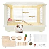 VINTEX Large Hamster Cages,Small Animal Habitat for Large Siberian Hamster,Gerbils,Little Rabbits,Includes 5 Pack Hamster Toys and Habitat Accessories, Measures 24' L x 14' W x 17' H (White Cage)