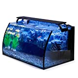 Hygger Horizon 8 Gallon LED Glass Aquarium Kit for Starters with 7W Power Filter Pump, 18W Colored led Light, Wide View Curved Shape Fish Tank with Undetachable 3D Rockery Background Decor