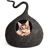 MEOWFIA Premium Cat Bed Cave - Eco Friendly 100% Merino Wool Bed for Cats and Kittens (XL, Dark Grey Drop)