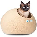 Feltcave Wool Cat Cave Bed, Handcrafted from 100% Merino Wool, Eco-Friendly Cat Pod, Felt Cat Caves for Indoor Cats and Kittens (Cream)