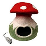 Mokoboho 100% Wool Felt Cat Cave Bed Mushroom Handmade in Nepal with Free Mouse Toy Included