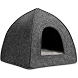 Hollypet Felt Pet Bed, Cat Tent Cave for Kittens and Small Dogs, 16 x 16 x 17 inches Triangle Feline House Hut with Washable Cushion for Indoor Outdoor, Gray