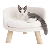 Bingopaw Elevated Pet Bed,Nordic Pet Stool Bed with Cozy Pad Waterproof,Pet Chair with Sturdy Wood Legs for Small Dog Kitten