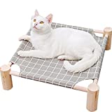 Babyezz Cat and Dog Hammock Bed, Wooden cat Hammock Elevated Cooling Bed, Detachable Portable Indoor Outdoor pet Bed, Suitable for Cats and Small Dogs (Gray Grid)