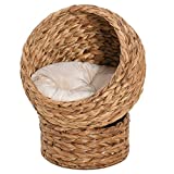 PawHut 20' Natural Braided Elevated Cat Bed Basket House Chair Sofa with Cushion, Brown