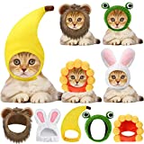 5 Pcs Cat Hat Adorable Costume Bunny Hat with Ears Funny Mane Cat Hat for Cats and Small Dogs Kitten Puppy Party Costume Accessory Headwear (Lion, Frog, Rabbit, Sunflower, Banana)