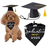 LKEX Pet Graduation Caps with Bandana Bow Tie Necktie Collar Scarf Small Dog Graduation Hats with Yellow Tassel Costume for Dogs Cats Holiday Costume Accessory (Hat+Bandana)