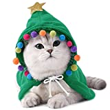 ANIAC Pet Christmas Costume Puppy Xmas Cloak with Star and Pompoms Cat Santa Cape with Santa Hat Party Cosplay Dress for Cats and Small to Medium Sized Dog (Large, Green)