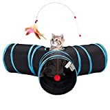 Tempcore Pet Cat Tunnel Tube Cat Toys 3 Way Collapsible, Cat Tunnels for Indoor Cats，Kitty Tunnel Bored Cat Pet Toys Peek Hole Toy Ball Cat, Puppy, Kitty, Kitten, Rabbit