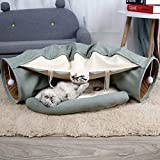 LEFTSTARER 2-in-1 Collapsible Cat Tunnels for Indoor Cats Beds and Hideout for Pets Dogs Rabbits Home Soft Tunnel Tubes Toys with Removable Washable Mat