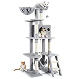 rabbitgoo Cat Tree Cat Tower 61' for Indoor Cats, Multi-Level Cat Condo with Hammock & Scratching Posts for Kittens, Tall Cat Climbing Stand with Plush Perch & Toys for Play Rest, Light Grey